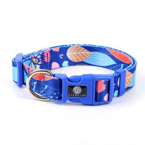 Blue Cat Collar with Fun Leaf Design
