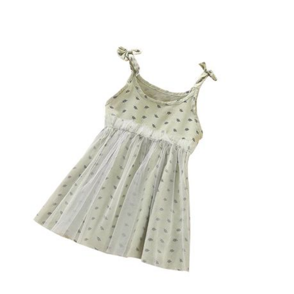 Fun Summer Girls Dress with Tulle Overlay - Green