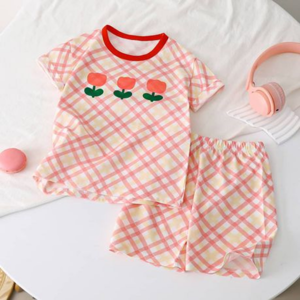 Girls Short Sleeve Summer Pyjamas - Tulips - Image 4
