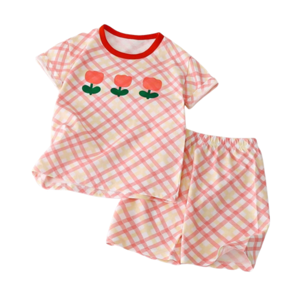 Girls Short Sleeve Summer Pyjamas - Tulips