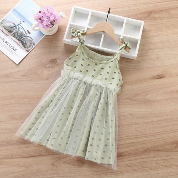Fun Summer Girls Dress with Tulle Overlay - Green - Image 2