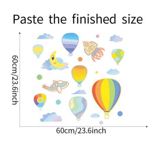 Rainbow Coloured Hot Air Balloon Kids Room Wall Art-Sticker-Decor