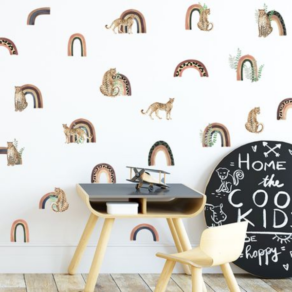 Cheetah and Rainbow Kids Room Wall Art-Sticker-Decor - Image 2