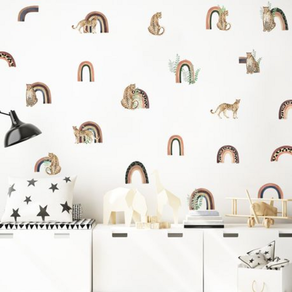Cheetah and Rainbow Kids Room Wall Art-Sticker-Decor