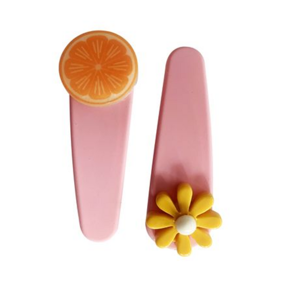 Cute Girl Plastic Hair Clip with Orange and Flower - Pink