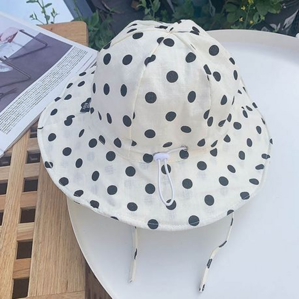 Polka Dot Cute Summer Girls Hat with Adjustable Size Strap - 46 - 50cm - Image 3