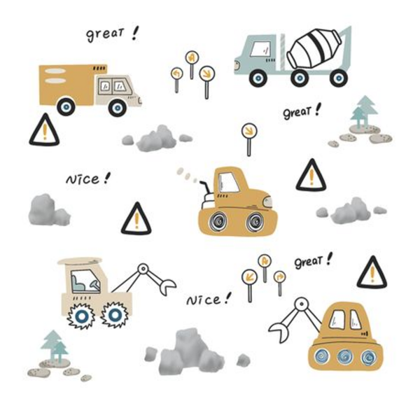 Cute Contruction Vehicle Kids Room Wall Art-Sticker-Decor - Image 2