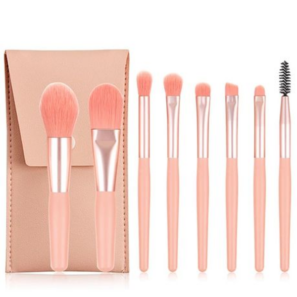 Blush Pink 8Pcs Travel Makeup Brush Set With Bag - Image 2