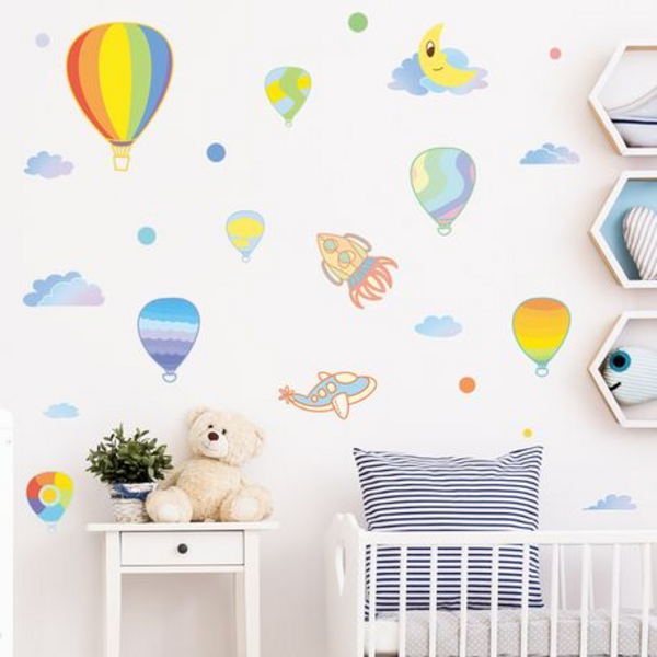 Rainbow Coloured Hot Air Balloon Kids Room Wall Art-Sticker-Decor - Image 3